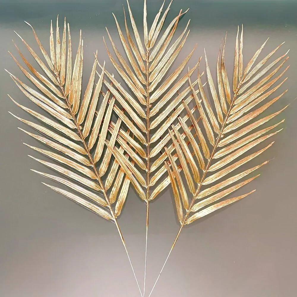 Set/3 19”L Artificial Holiday Gold Golden Tropical Palm Fronds Vase Filler New